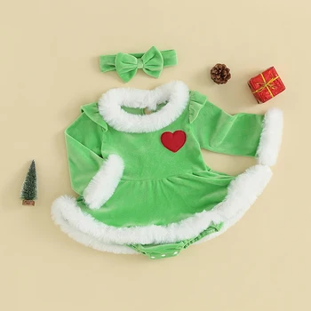 0-24 м Рождественский детский комбинезон, одежда для девочек, зеленый рождественский комбинезон в стиле пэчворк с длинными рукавами 