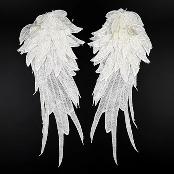 1 пара черно-белых вышитых нашивок с крыльями Ангела, нашивки для одежды из крупной ткани, нашивки для свадебного украшения, кружевные аксессуары для платья