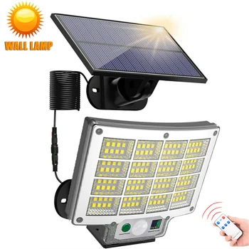 118LED Наружный Солнечный светильник с датчиком движения, дистанционное управление IP65, Водонепроницаемый Настенный уличный светильник, патио, гараж, Охранный настенный светильник