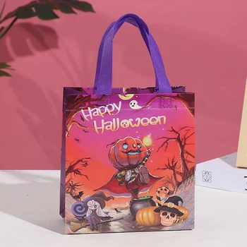 12 упаковок мешочков для конфет, нетканых сумок для сладостей с ручками, сумок с рисунком тыквы в виде летучей мыши-ведьмы для украшения вечеринки на Хэллоуин