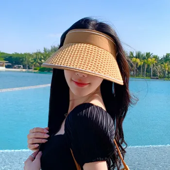 2023 Корейская шляпа Женская с ромбовидными буквами, солнцезащитный козырек, Солнцезащитная шляпа, Летняя солнцезащитная шляпа для путешествий на открытом воздухе