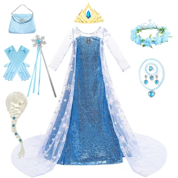 2023 Костюм принцессы Эльзы на Хэллоуин, Рождество, платье принцессы для маленьких девочек, блестки, королева дня рождения, длинные платья для детей