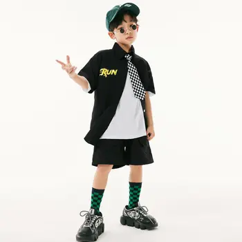 2023 Летние Комплекты для мальчиков в стиле хип-хоп, рубашка для мальчиков и девочек, Комплекты с короткими штанами, Детский Джоггер для уличных танцев, Детская уличная одежда, костюмы для подростков, спортивная одежда