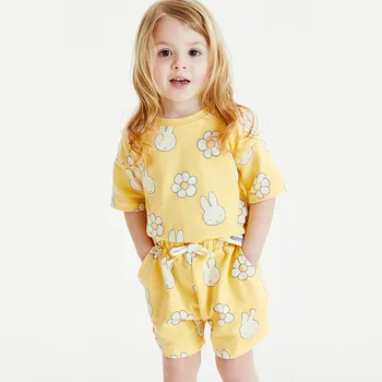 2023 Летний Комплект одежды из 2 предметов для маленьких девочек, хлопковая футболка с коротким рукавом, Шорты, Костюм, одежда для маленьких девочек