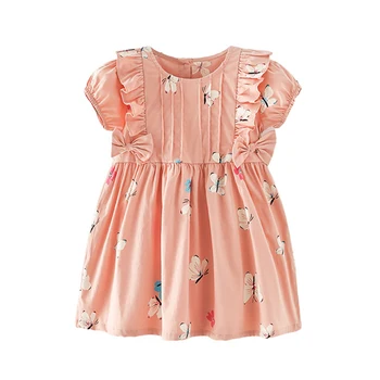 2023 Милое платье с длинными рукавами для маленьких девочек, повседневная одежда из хлопка с цветочным рисунком, красивые платья для малышей 0-3 лет
