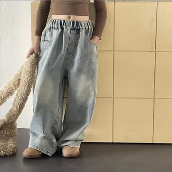 2023 Новые Джинсовые брюки Stlye для девочек и мальчиков, Хлопковые Осенние Модные Детские Длинные брюки от 2 до 8 лет PP122