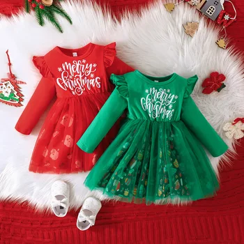 2023 Рождественское платье для девочек Новое Детское осеннее платье с длинными рукавами из мультфильма 