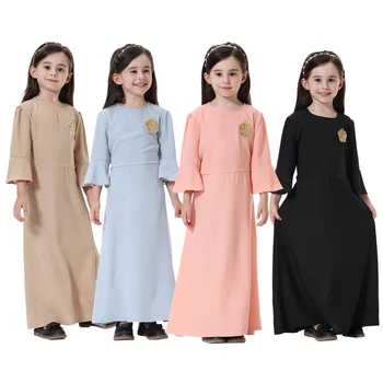 2023 Черная молитвенная абая Gril осень, весна, лето, платье с цветочным рисунком и костюм-хиджаб, детские абаи для девочек, мусульманские дети