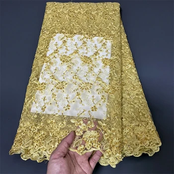 2024 Высококачественная Африканская Нигерийская Тюлевая Кружевная Ткань С Вышивкой Блестками Французское Гипюровое Свадебное Платье Из Бисера 5 Ярдов