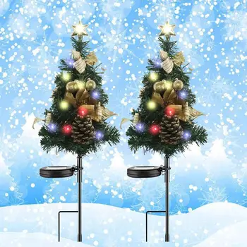 2шт Солнечная Рождественская елка Газонная лампа Ip65 Водонепроницаемые фонари для заземления для наружных заборов внутреннего двора Украшение сада на Рождество