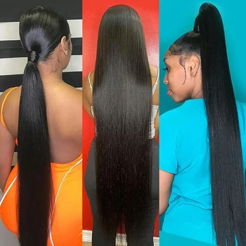 360 Парик из человеческих волос на кружеве Бразильские прямые волосы Remy 36 дюймов 13X4 Прозрачные парики на кружеве для женщин бесклеевые
