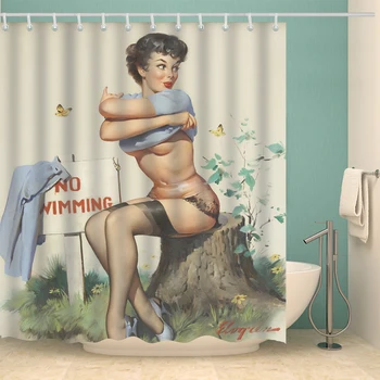 3D аниме Сексуальная Женщина С принтом Занавески для душа Винтажная Американская Девушка Водонепроницаемое Украшение из Полиэстера Занавеска Для ванны Экран для ванны