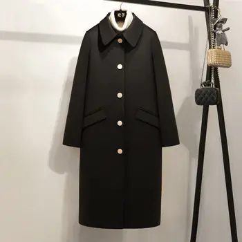 FEIZI Princess ~ Простое и роскошное ~ Длинное шерстяное пальто для женщин 2022, Зимнее Новое черное свободное пальто