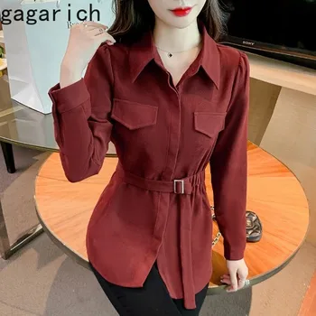 Gagarich, весенне-осенняя вельветовая рубашка с длинными рукавами, женская рубашка Design Sense, тонкая рубашка с нишевой талией, топ с отложным воротником высокого класса Sense.