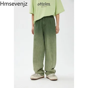 Hmsevenjz, ретро джинсы, Градиентная стирка, Винтажные Широкие Прямые джинсовые брюки, Корейский стиль, Свободная Осенняя джинсовая шикарная Женская одежда