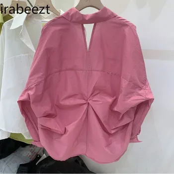 Irabeezt Милая рубашка Женская С отворотом, длинным рукавом, выдалбливают, Чисто Сексуальные Рубашки, Солнцезащитный Крем, Корейская повседневная Однотонная блузка, Женский модный топ