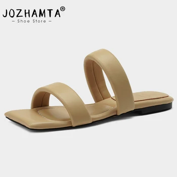 JOZHAMTA, размер 34-39, женские тапочки, домашняя обувь из натуральной кожи на низком каблуке для женщин, летние босоножки на плоской подошве, повседневная домашняя обувь 2023 г.
