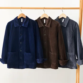 L1010 Зима Осень Модные мужские винтажные вельветовые высококачественные простые базовые пальто С длинным рукавом, однотонные классические куртки для мужчин