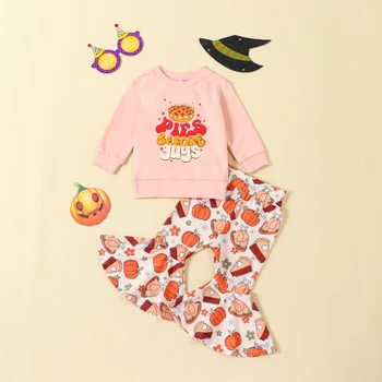 ma & baby 6M-5YThanksgiving Day Комплекты одежды для малышей и маленьких девочек Топы с длинными рукавами, Расклешенные брюки, Наряды D06