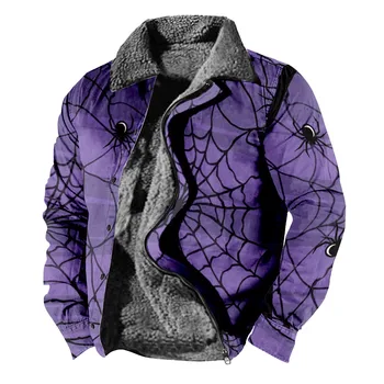 Men'S Halloween Print Fleece Thickened Coat Jacket Men'S Casual Fashion Warm Coat Jaquetas куртка мужская зимняя ملابس للرجال
