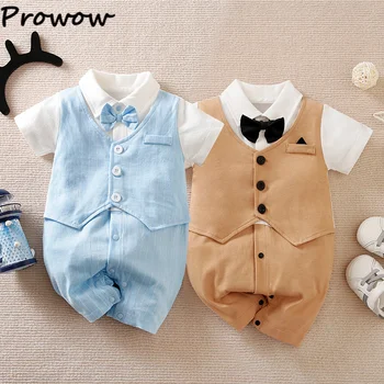 Prowow 0-18 м, Летний комбинезон для маленьких мальчиков, джентльменский комбинезон с пуговицами для галстука, Комбинезон для мальчиков, Костюм для новорожденных мальчиков, одежда