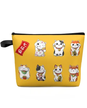 Qifu Желтая косметичка Lucky Cat, клатч для подружки невесты, косметичка для путешествий, косметичка для вечеринок, сумка для губной помады