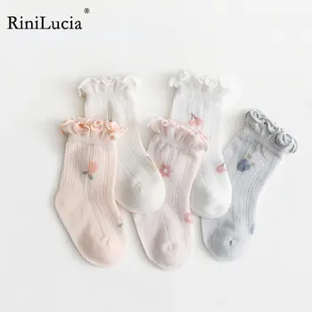 RiniLucia, 5 пар / лот, 2023 Носки для маленьких девочек, Мягкие дышащие носки для новорожденных девочек с цветочным принтом, милые носки для маленьких девочек