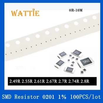 SMD резистор 0201 1% 2.49R 2.55R 2.61R 2.67R 2.7R 2.74R 2.8R 100 шт./лот микросхемные резисторы 1/20 Вт 0.6 мм * 0.3 мм