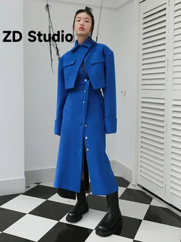 [ZD Studio] Свободный крой, Неправильный Размер, Выдалбливают Шерстяное пальто, парки, Новые женские парки с длинным рукавом, Осень-зима 2023