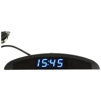 Автомобильный Цифровой светодиодный вольтметр 12 В, часы с температурой, термометр Синий