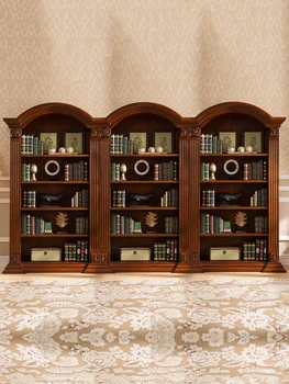 Американский книжный шкаф из массива дерева Европейский винтажный кабинет многослойная книжная полка для хранения на одной маленькой полке дома