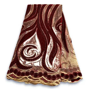 Африканская бархатная кружевная ткань с пайетками NAWRA 2023, высококачественная вышивка, Нигерийский Французский тюль, сетчатая кружевная ткань для пошива Вечернего платья