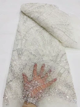 Африканская кружевная ткань с бисером, роскошные хрустальные бусины ручной работы, 2023 Французская кружевная сетка из тюля, высокое качество для свадебных платьев