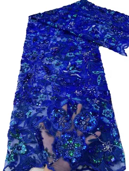 Африканская модная многоцветная ткань с объемной вышивкой крупными цветами и блестками, высококачественное модное платье-труба из бисера /5 ярдов