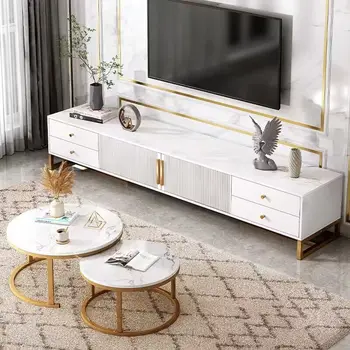 Белый Шкаф Для Телевизионных Консолей Gold Luxury Fashion Nordic TV Напольная Подставка Для Телевизора Органайзер Для Гостиной Meuble TV Bois Room Furniture MQ50DS
