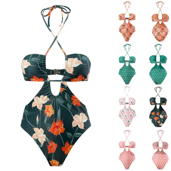 Бразильский купальник, женский бандажный купальник-двойка, Пляжный купальник с цветочным принтом, купальники-стринги, стринги, купальный костюм, пляжная одежда