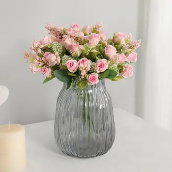 Букет искусственных роз, не увядающий, Искусственная роза, не увядающая, 15 головок, имитация декора гостиной, букет цветов, украшение дома