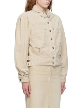 Вельветовая куртка в стиле Сафари, женская Осенняя куртка-стойка 2023, однобортное винтажное пальто с длинными рукавами и большими карманами