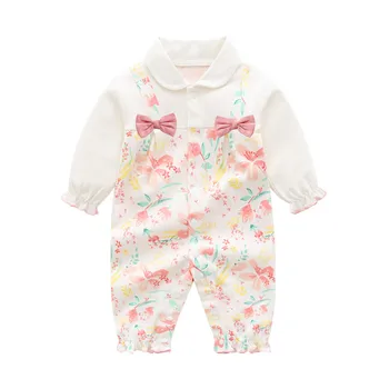 Весенне-осенний комбинезон для маленьких девочек на 3-12 месяцев с длинным рукавом, розовый комбинезон с бантом в виде Лилии, модная одежда для новорожденных, нижнее белье для новорожденных