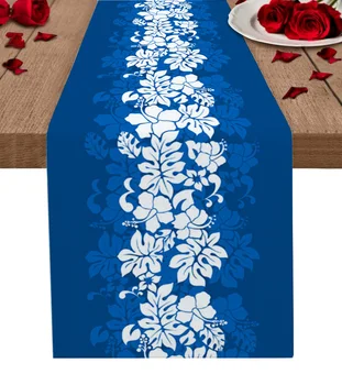 Гавайский тропический цветок Голубая Настольная дорожка Свадебный Декор Крышка стола Праздничная вечеринка Украшение журнального столика Скатерть для стола