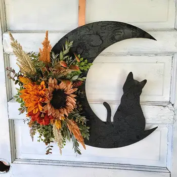 Гирлянда на Хэллоуин с Луной и котом, Праздничное украшение на дверь, разнообразие стилей, Прочные украшения в виде венков