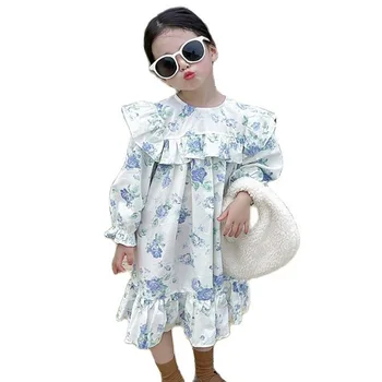 Детские платья, платье с цветочным рисунком для девочек, детское платье в повседневном стиле, весенне-осенняя одежда для девочек