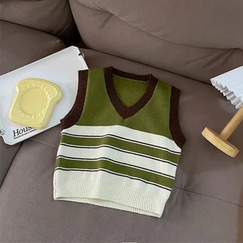 Детский жилет, осенний новый модный детский вязаный свитер, повседневный детский жилет с V-образным вырезом