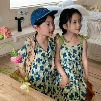 Детский комплект с цветочным принтом; Летние шорты с короткими рукавами для мальчика; костюм из 2 предметов; милое платье для девочки; Одежда для брата и сестры.