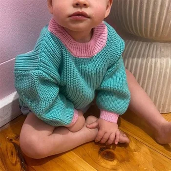 Детский Свободный свитер, Вязаная Осенне-зимняя одежда для маленьких мальчиков и девочек с круглым вырезом, Пуловер для маленьких девочек и мальчиков, Детская верхняя одежда