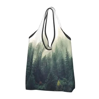 Женская повседневная сумка для покупок через плечо Foggy Forest Большой емкости, переносная сумка для хранения, складные сумки