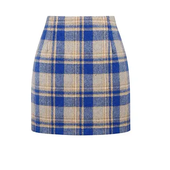 Женская юбка-карандаш, осень-зима, шерстяная юбка длиной до колен с высокой талией, сексуальная модная клетчатая юбка, Удобная мягкая юбка Falda