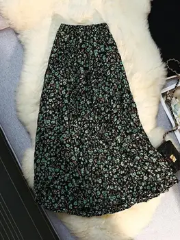 Женская юбка с зеленым принтом 2023 Лето, Новая Корейская мода, Темперамент, Нежный Винтажный Цветочный Тонкий Универсальный Женский юбка с высокой талией