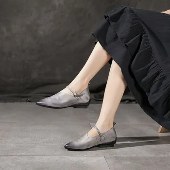 Женские кожаные лоферы на низком каблуке Женская обувь с острым носком ручной работы из натуральной кожи Leahter Женская обувь Mary Janes Бренд 2023
