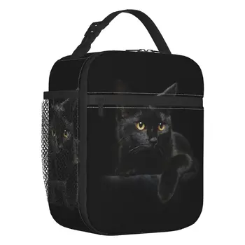 Женские сумки для ланча с изоляцией Black Cat, милая кошечка, любительница животных, портативный термоохладитель, ланч-бокс для еды, работа, школа, путешествия